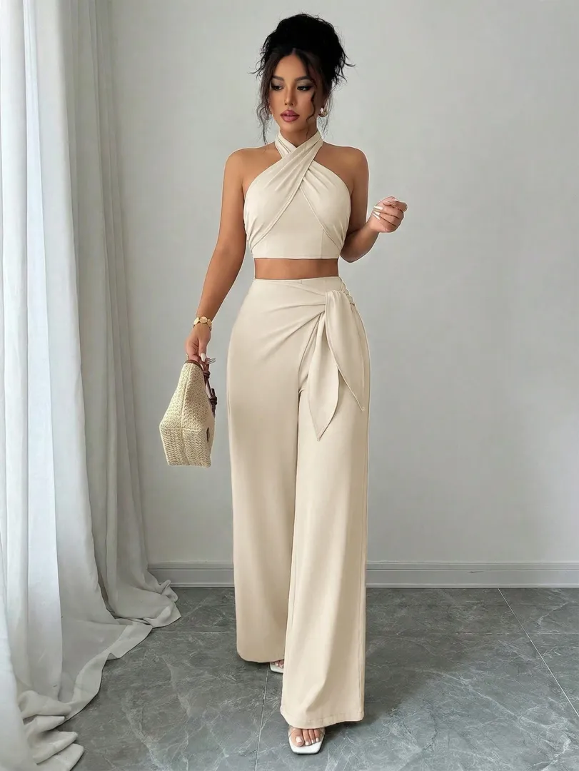 Conjunto Bege com Top Frente Única e Calça Pantalona - foto 7