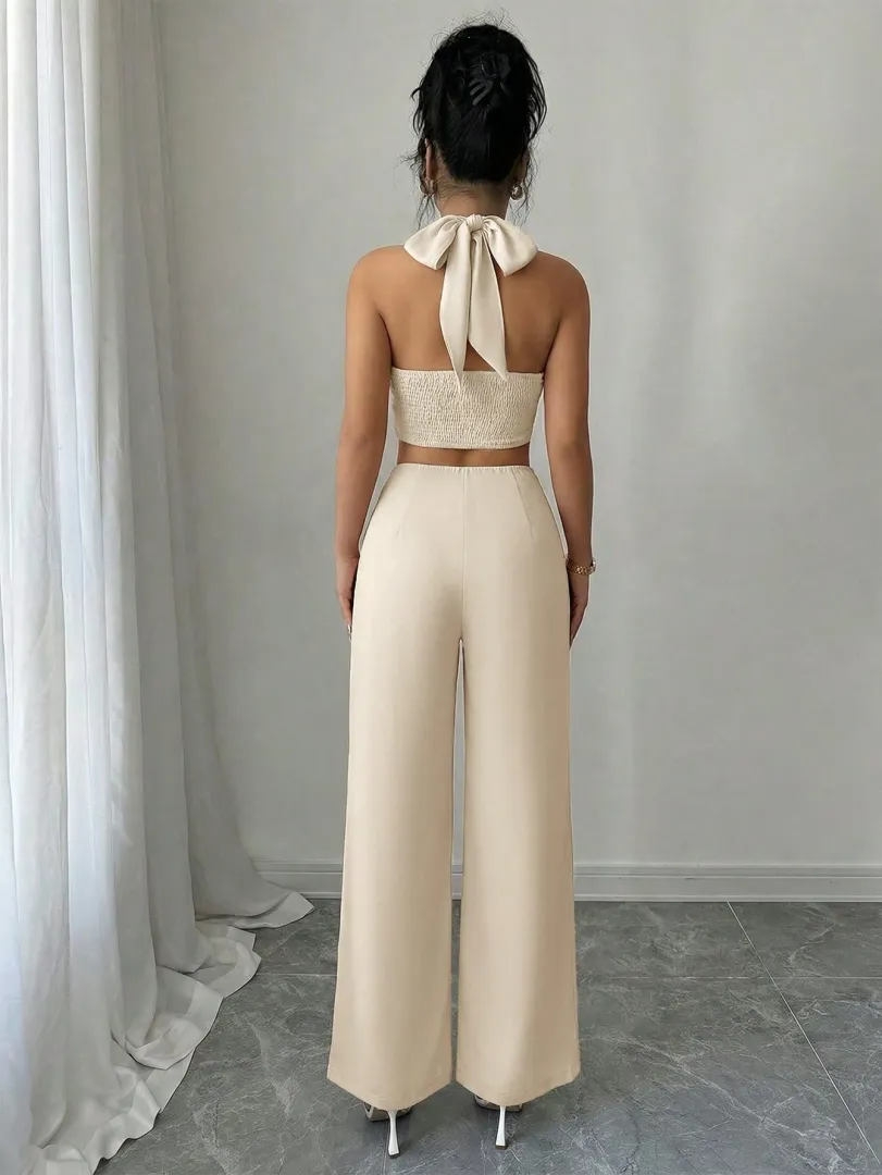 Conjunto Bege com Top Frente Única e Calça Pantalona - foto 2