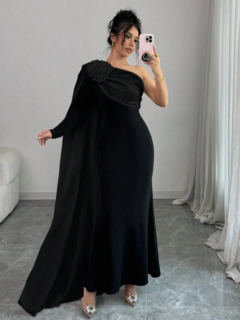 Vestido Longo com Flor 3D e Ombro Único - foto 5