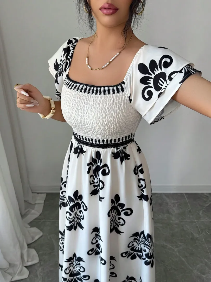 Vestido Boho Estampado com Gola Quadrada - foto 2