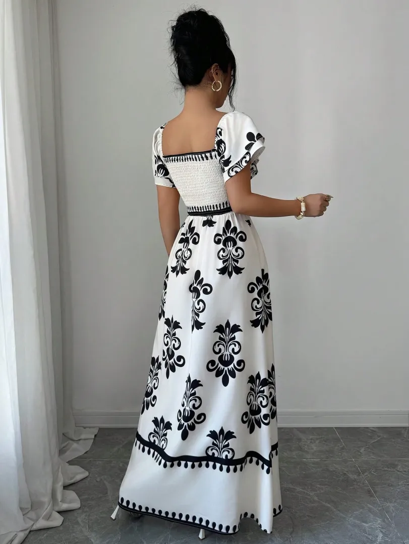 Vestido Boho Estampado com Gola Quadrada - foto 3
