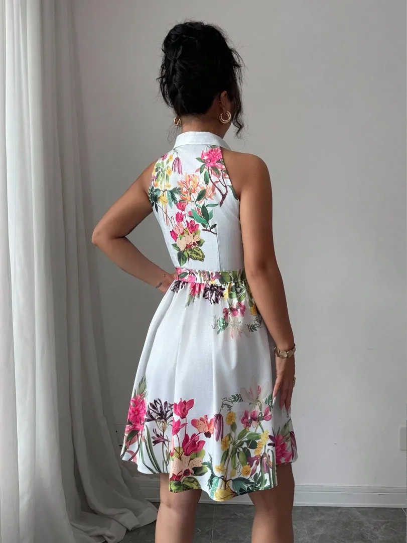 Vestido Feminino de Verão Elegante com Estampa Floral e Decote Halterneck — foto 2