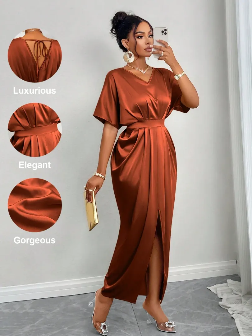 Vestido Feminino Longo de Festa em Tecido Brilhante, Ideal para Casamentos, Formaturas, Natal, Halloween, Concertos e Eventos de Inverno ou Outono