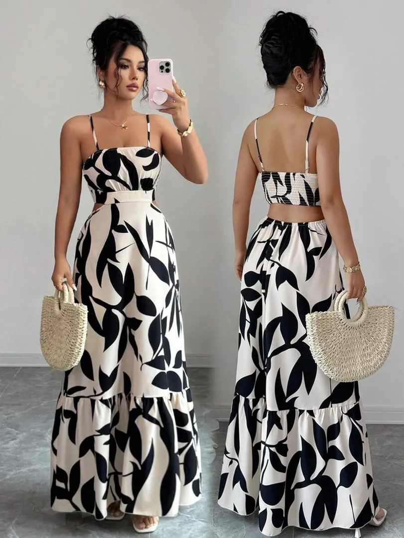 Vestido Feminino Elegante Longo com Estampa Floral e Cintura Ajustada — foto 2