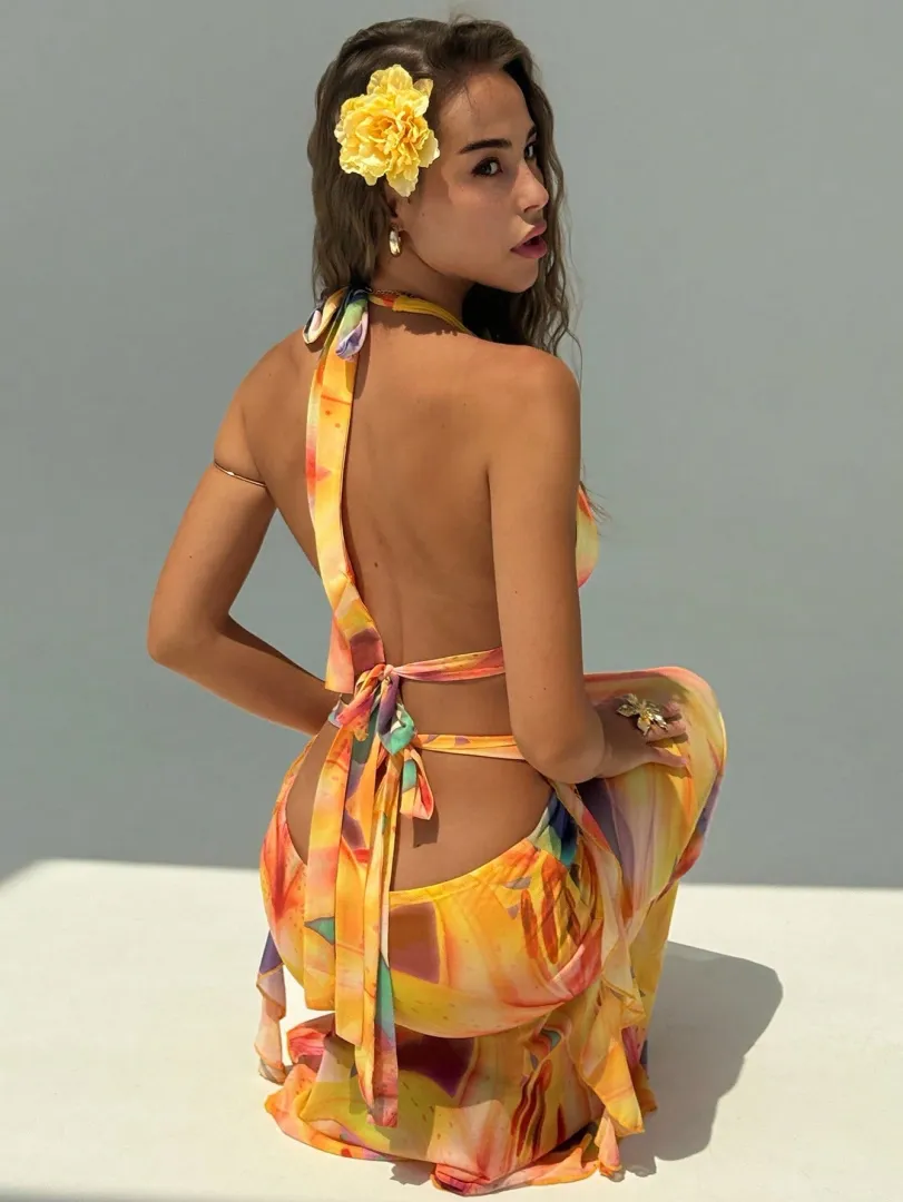 Vestido Feminino Sexy de Verão com Recortes Vazados, Design Cruzado nas Costas e Modelagem Justa, Ideal para Férias e Passeios — foto 7